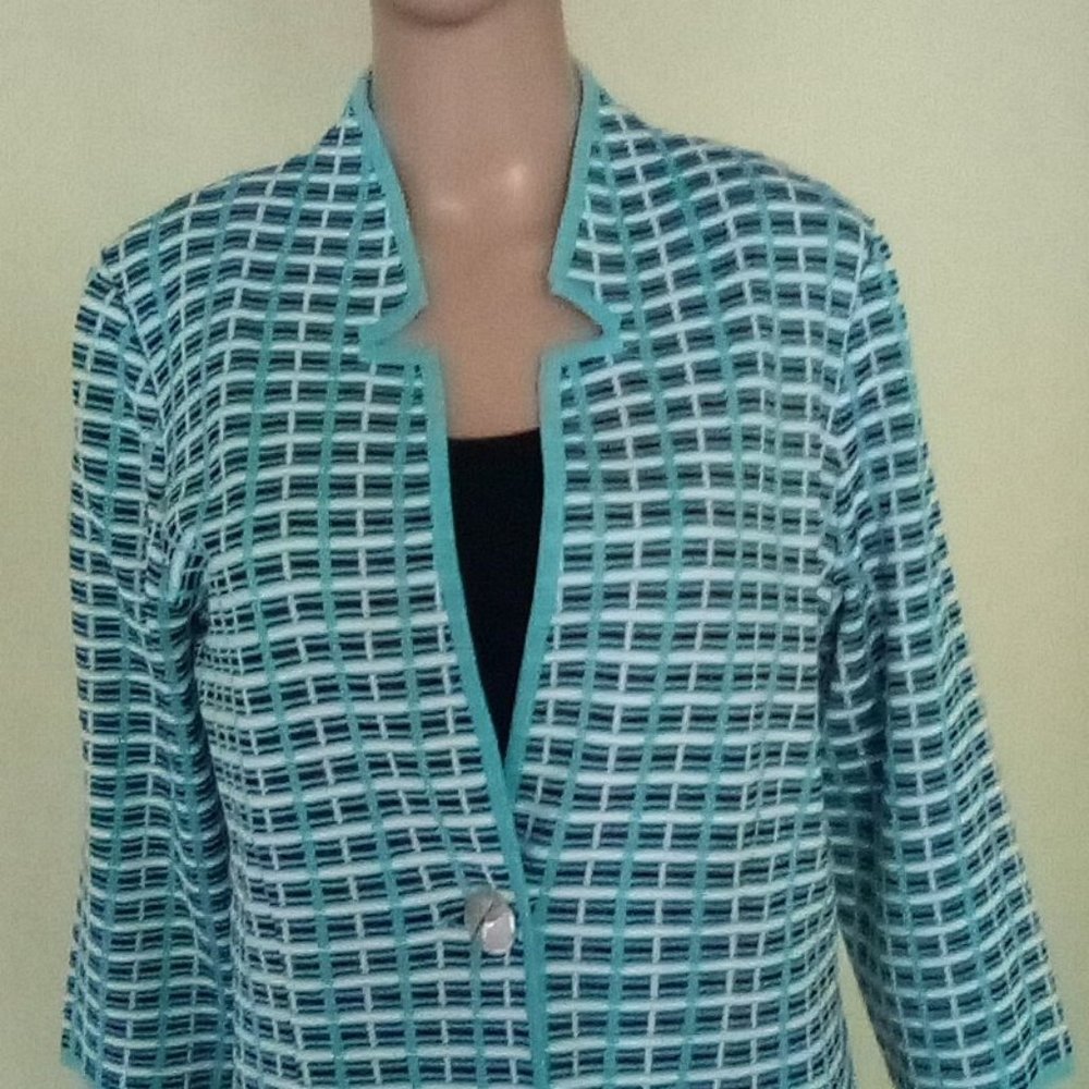 Ming Wang Teal and Black Windowpane Jacket